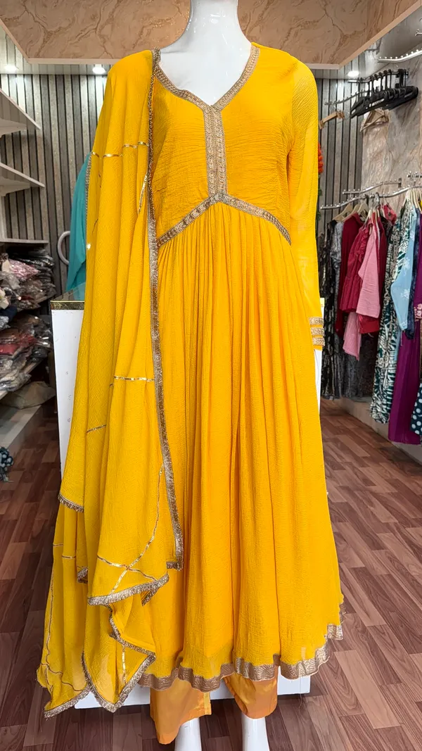 Yellow_Elegant_Design_Anarkali_Suit_3_Pcs_Set_For_Women