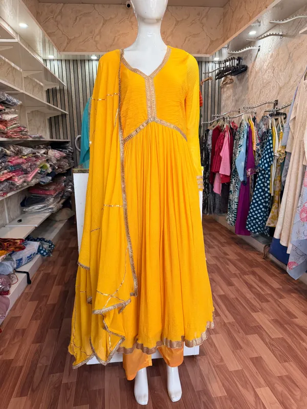 Yellow_Elegant_Design_Anarkali_Suit_3_Pcs_Set_For_Women