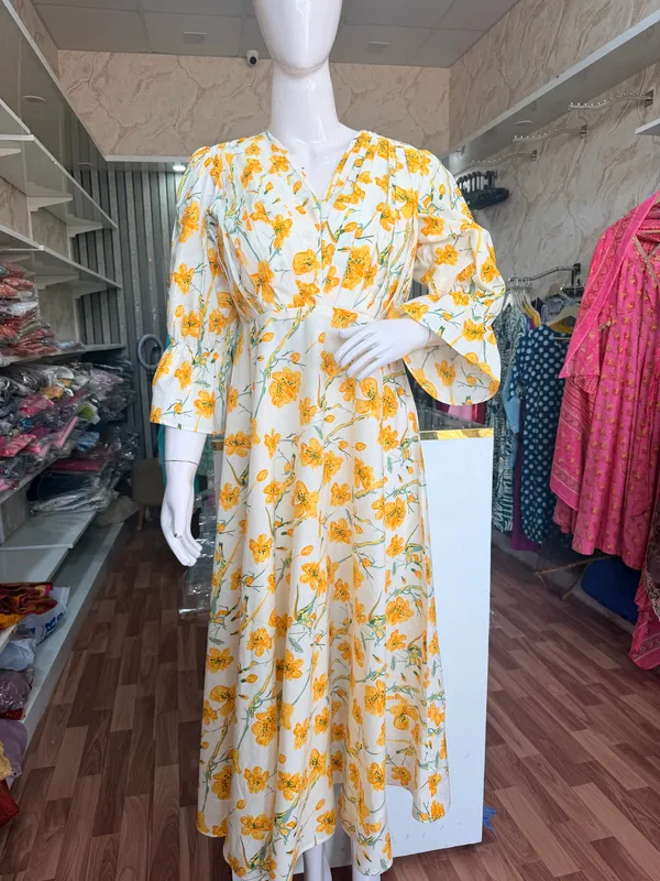 White_Elegant_Design_Floral_Print_Midi_Dress_For_Women