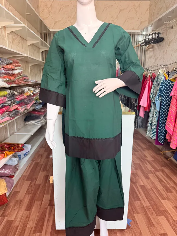 Teal_Green_And_Black_Elegant_Design_Farsi_Salwar_Short_Kurti_For_Women