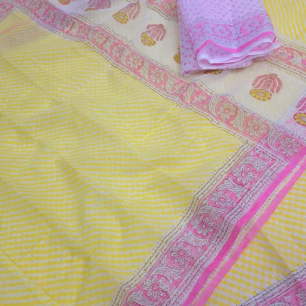 Lemon_Yellow_Kota_Cotton_Saree_For_Womens