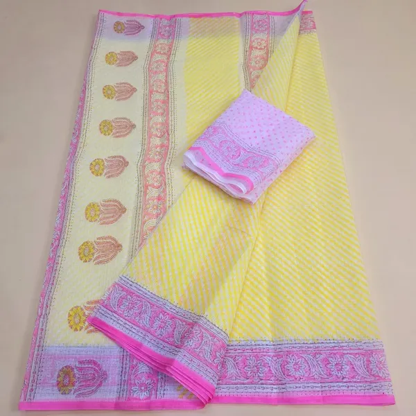 Lemon_Yellow_Kota_Cotton_Saree_For_Womens