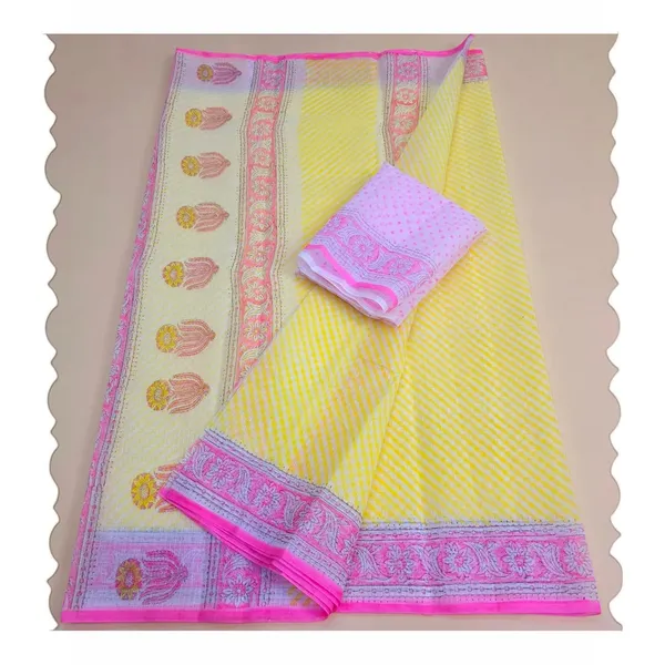Lemon_Yellow_Kota_Cotton_Saree_For_Womens