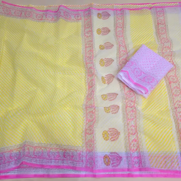 Lemon_Yellow_Kota_Cotton_Saree_For_Womens