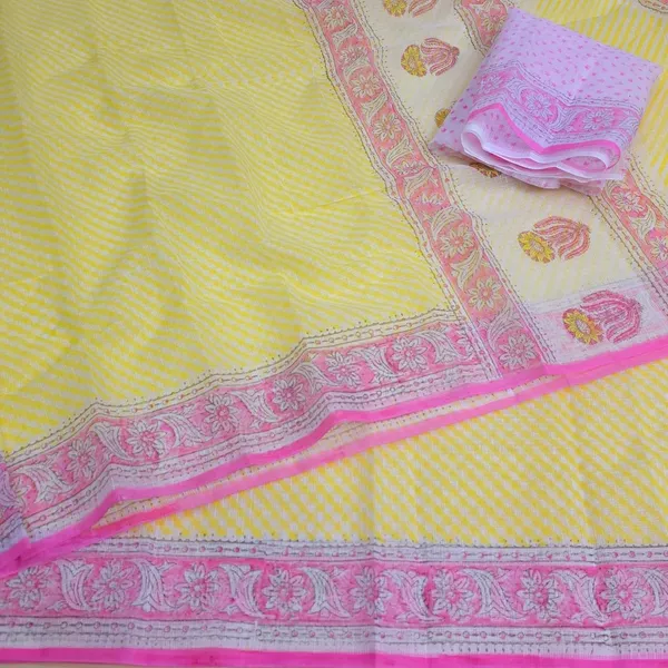 Lemon_Yellow_Kota_Cotton_Saree_For_Womens