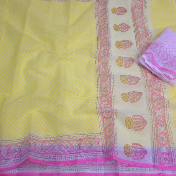 Lemon_Yellow_Kota_Cotton_Saree_For_Womens