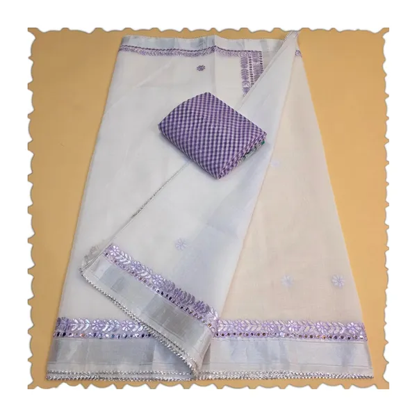 White_And_Purple_Kota_Cotton_Saree_For_Womens