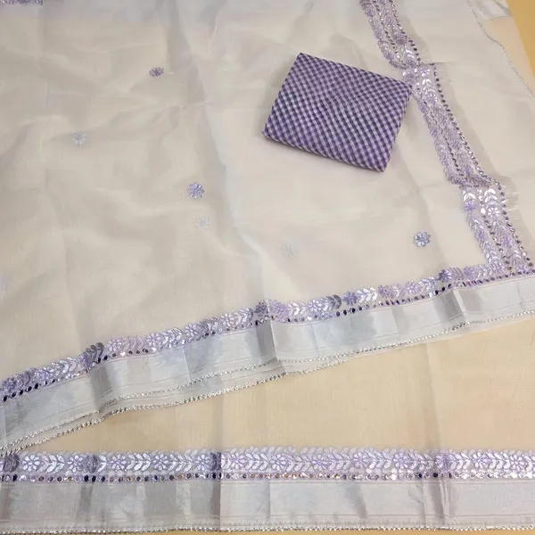 White_And_Purple_Kota_Cotton_Saree_For_Womens