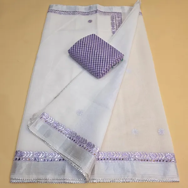White_And_Purple_Kota_Cotton_Saree_For_Womens
