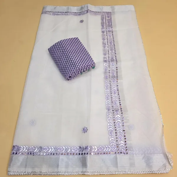White_And_Purple_Kota_Cotton_Saree_For_Womens