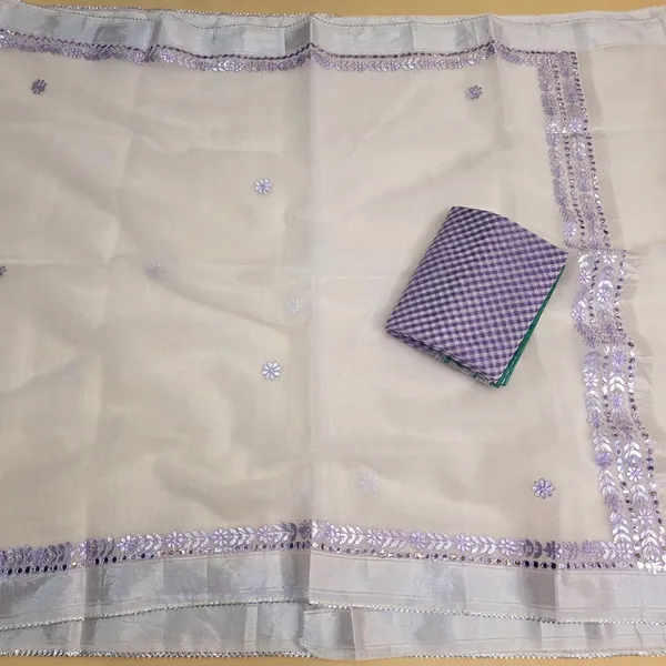 White_And_Purple_Kota_Cotton_Saree_For_Womens