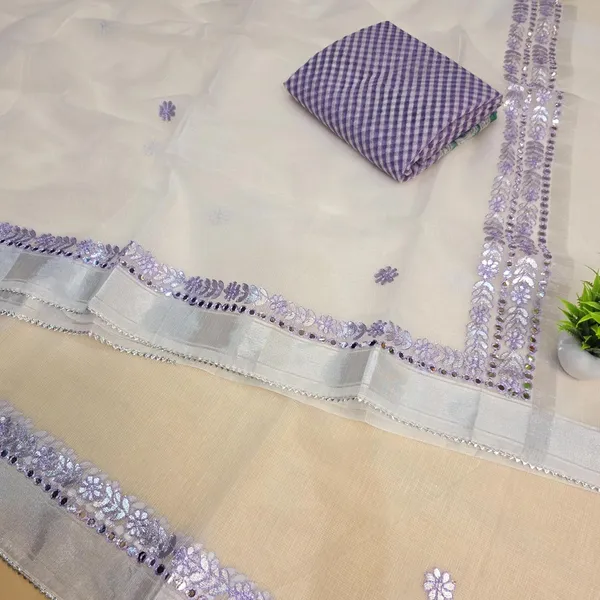White_And_Purple_Kota_Cotton_Saree_For_Womens