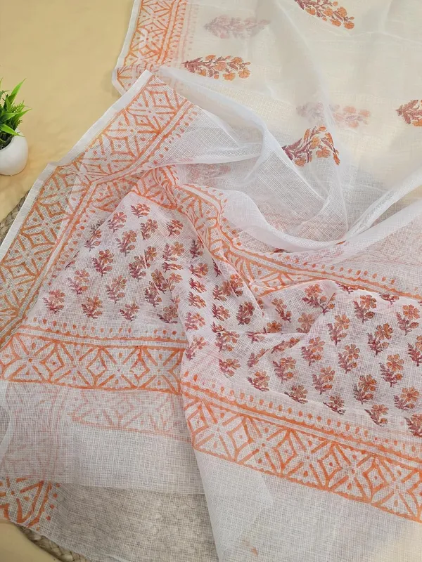 White_And_Orange_Kota_Cotton_Dress_Material_For_Womens