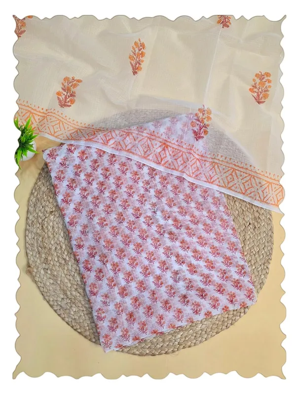 White_And_Orange_Kota_Cotton_Dress_Material_For_Womens