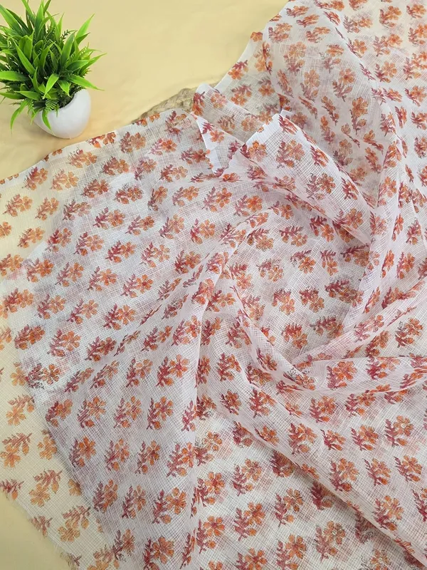 White_And_Orange_Kota_Cotton_Dress_Material_For_Womens