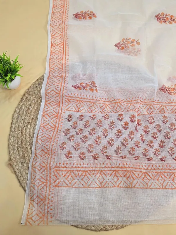 White_And_Orange_Kota_Cotton_Dress_Material_For_Womens
