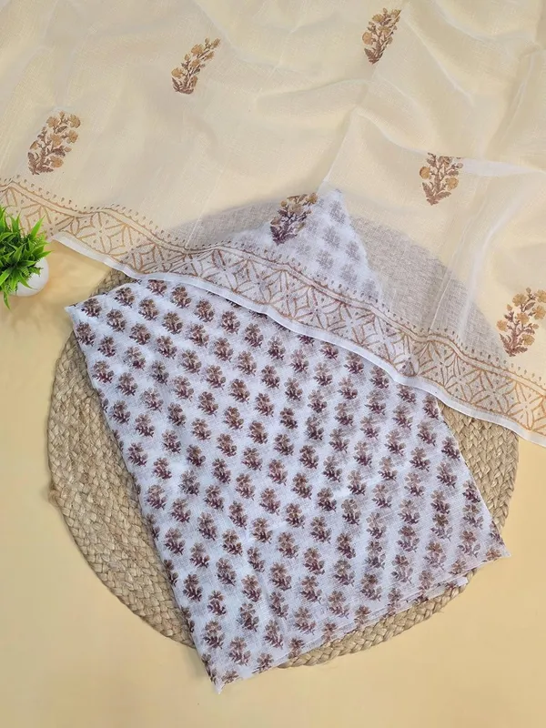 White_And_Brown_Kota_Cotton_Printed_Suit_Set_For_Womens