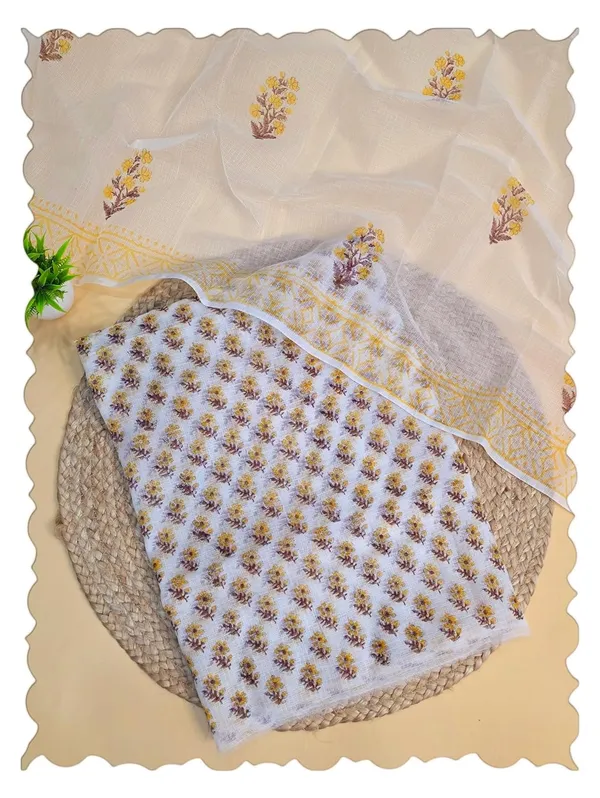 White_And_Yellow_Kota_Cotton_Dress_Material_For_Womens