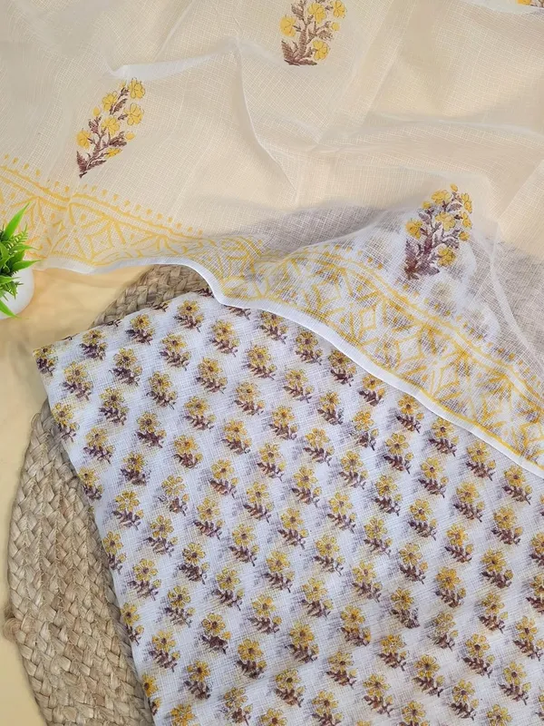 White_And_Yellow_Kota_Cotton_Dress_Material_For_Womens