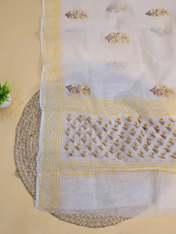 White_And_Yellow_Kota_Cotton_Dress_Material_For_Womens