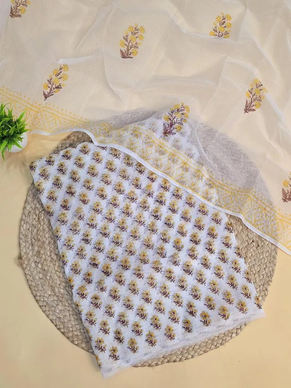 White_And_Yellow_Kota_Cotton_Suit_Unstiched_Dress_Material_For_Womens