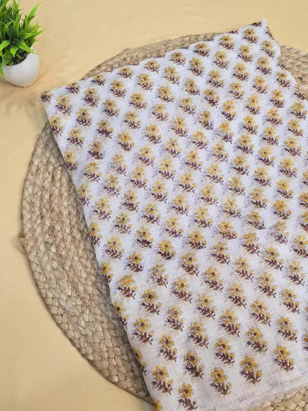 White_And_Yellow_Kota_Cotton_Suit_Unstiched_Dress_Material_For_Womens