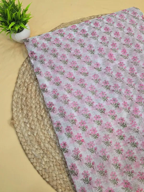 White_With_Pink_Kota_Cotton_Suit_Unstiched_Dress_Material_For_Womens