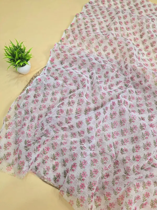 White_With_Pink_Kota_Cotton_Suit_Unstiched_Dress_Material_For_Womens