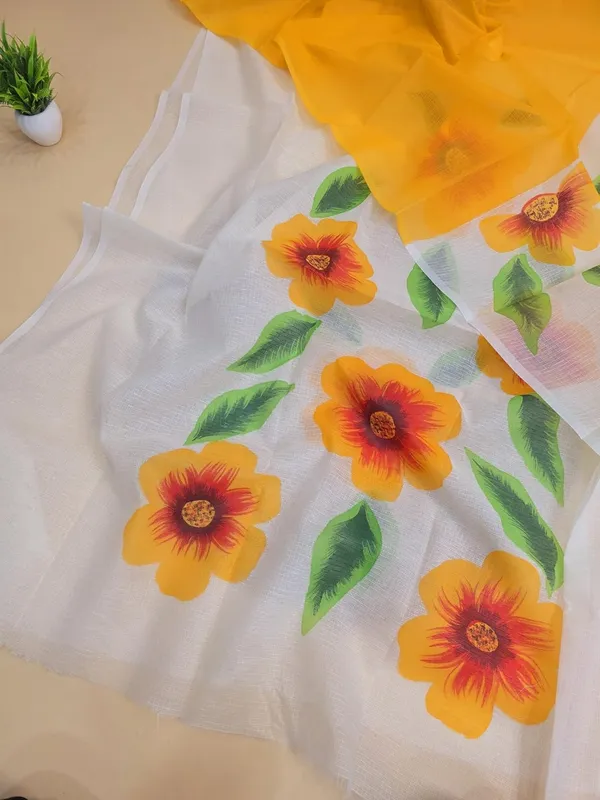Cream_And_Yellow_Kota_Cotton_Hand_Painted_Suit_Fabric_Set_For_Womens
