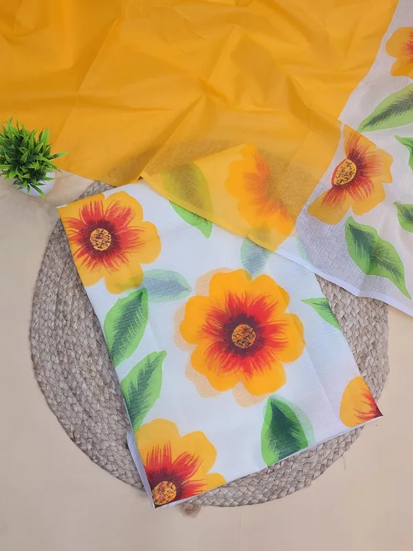 White_With_Yellow_Kota_Cotton_Dress_Material_For_Womens