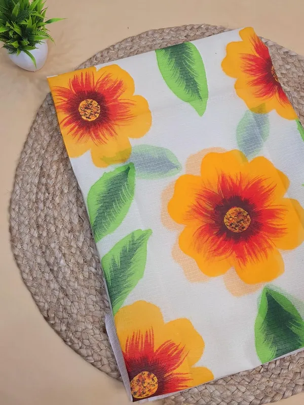 White_With_Yellow_Kota_Cotton_Dress_Material_For_Womens