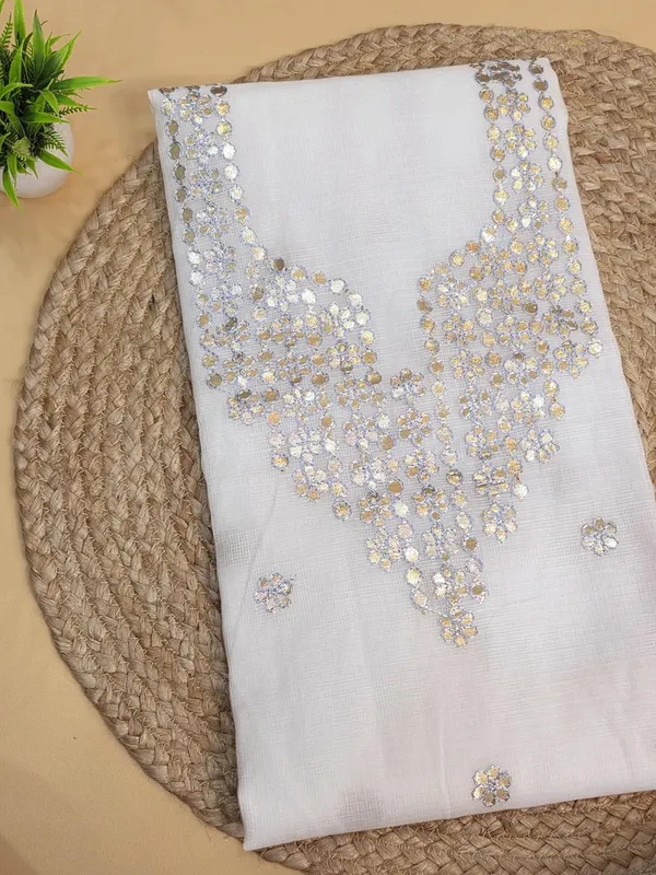 White_With_Grey_Kota_Cotton_Gota_Patti_Dress_Material_For_Womens