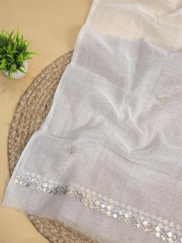 White_With_Grey_Kota_Cotton_Gota_Patti_Dress_Material_For_Womens