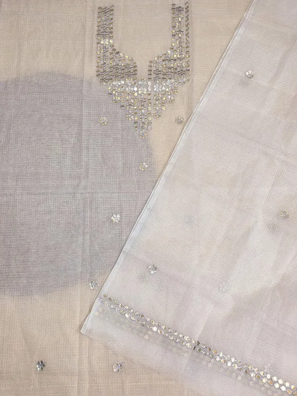 White_With_Grey_Kota_Cotton_Gota_Patti_Dress_Material_For_Womens