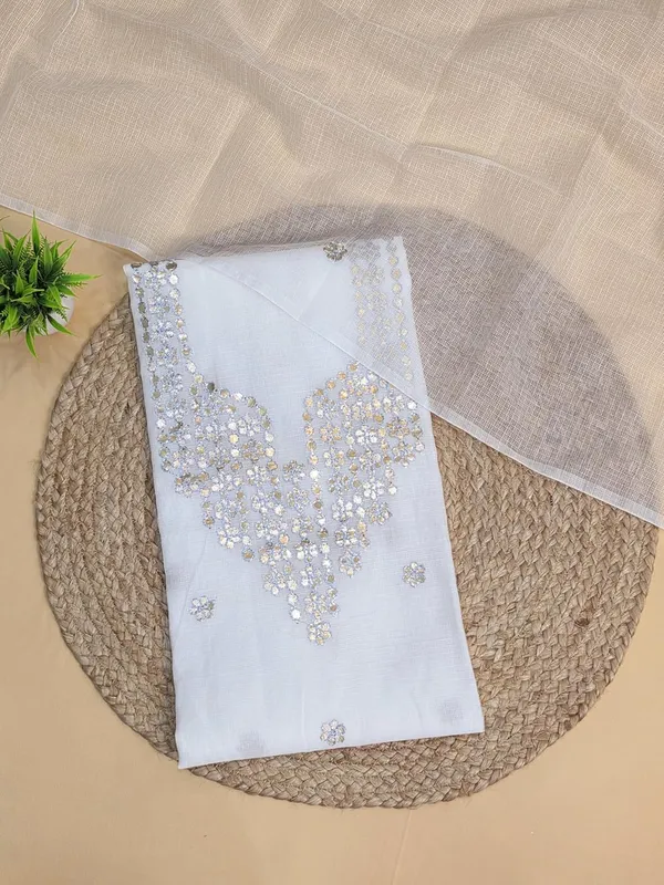 White_With_Grey_Kota_Cotton_Gota_Patti_Dress_Material_For_Womens