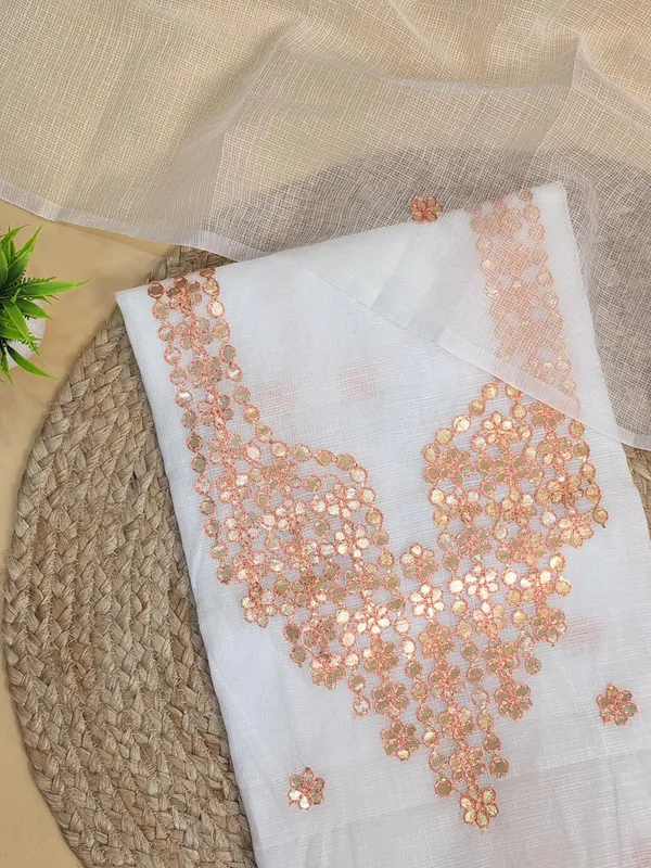 White_And_Peach_Kota_Cotton_Dress_Material_For_Womens