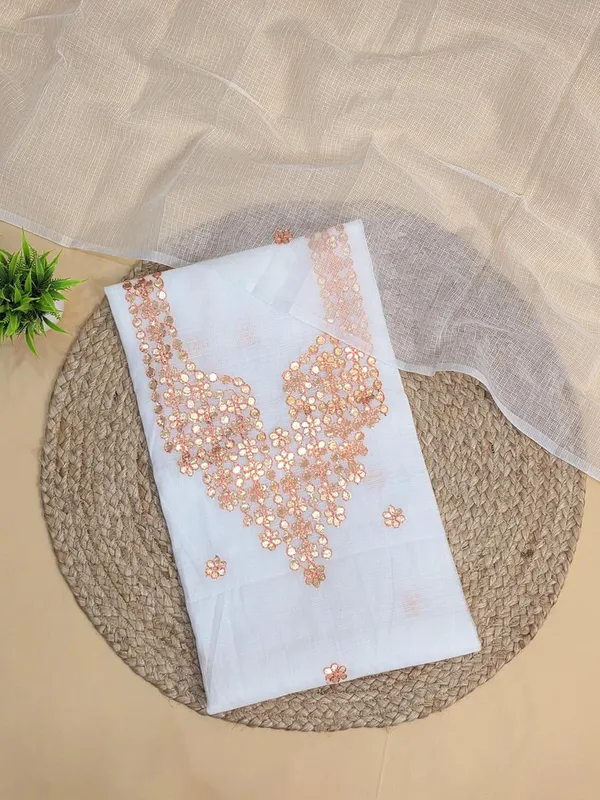 White_And_Peach_Kota_Cotton_Dress_Material_For_Womens