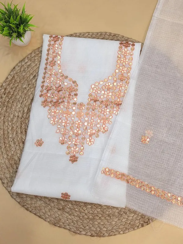 White_And_Peach_Kota_Cotton_Dress_Material_For_Womens
