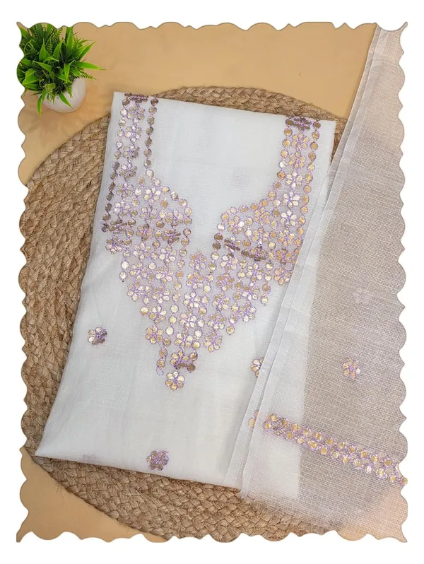 White_With_Purple_Kota_Cotton_Dress_Material_For_Womens
