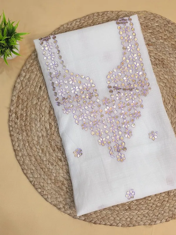 White_With_Purple_Kota_Cotton_Dress_Material_For_Womens