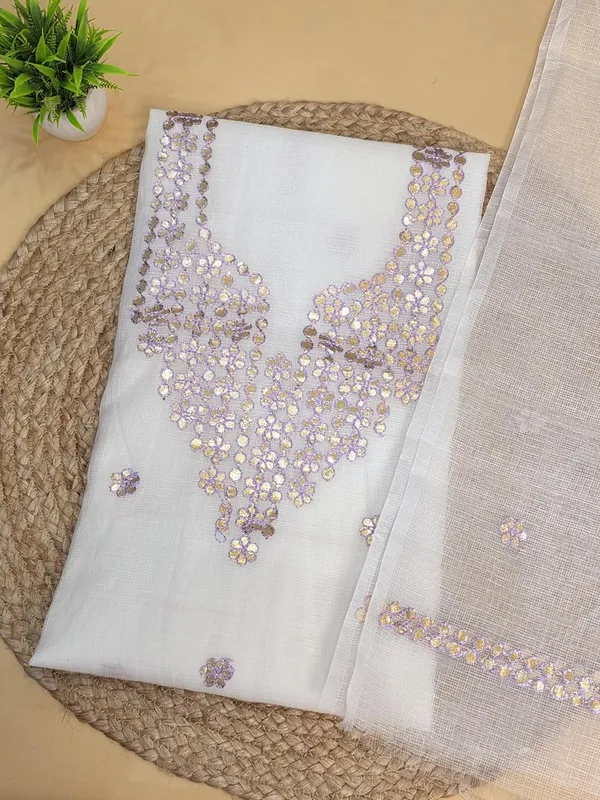 White_With_Purple_Kota_Cotton_Dress_Material_For_Womens