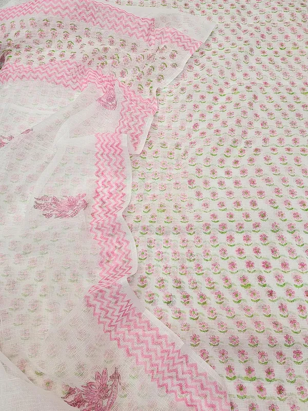 White_With_Pink_Kota_Cotton_Suit_Unstiched_Dress_Material_For_Womens