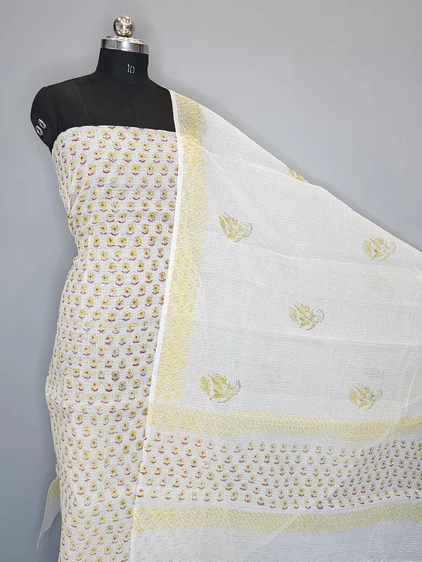 White_With_Lemon_Kota_Cotton_Printed_Suit_Set_For_Womens