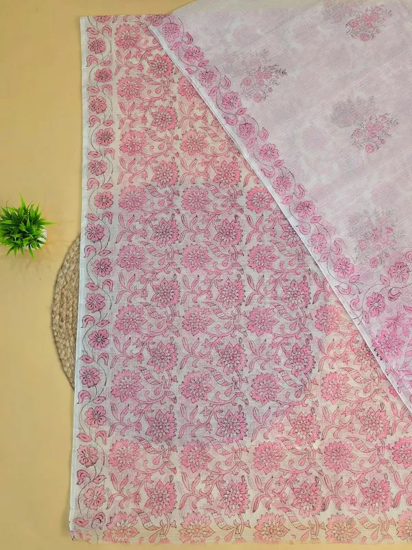 White_With_Pink_Kota_Cotton_Suit_Unstiched_Dress_Material_For_Womens