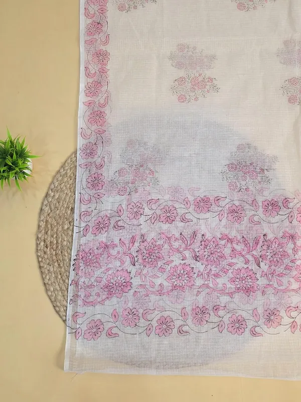 White_With_Pink_Kota_Cotton_Suit_Unstiched_Dress_Material_For_Womens