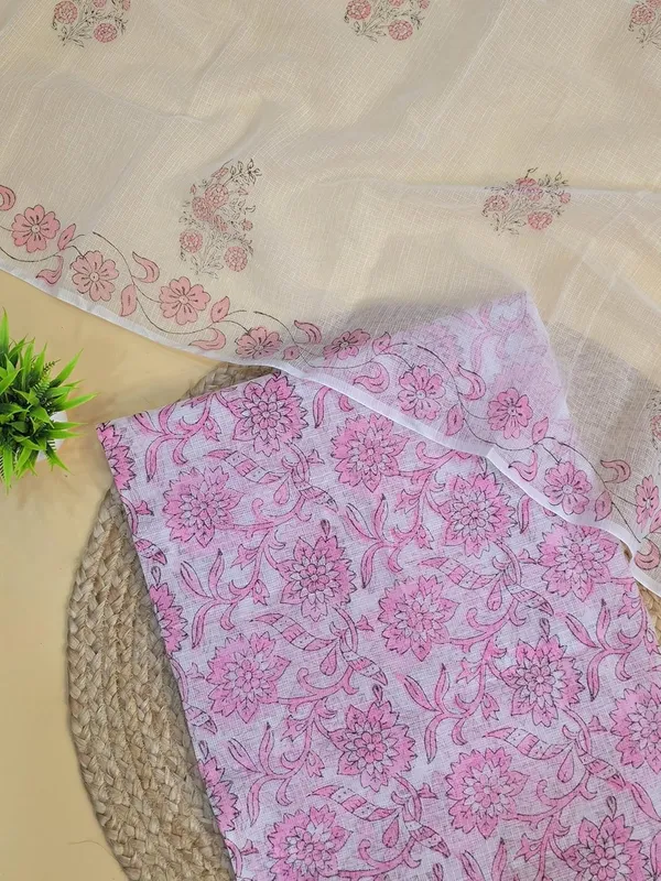 White_With_Pink_Kota_Cotton_Suit_Unstiched_Dress_Material_For_Womens