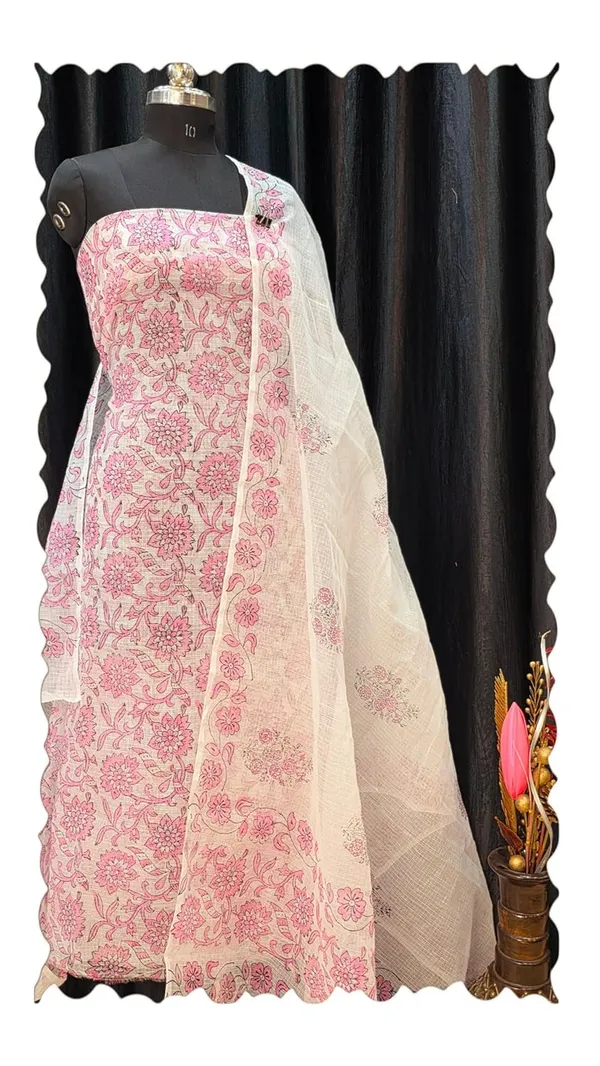 White_With_Pink_Kota_Cotton_Suit_Unstiched_Dress_Material_For_Womens