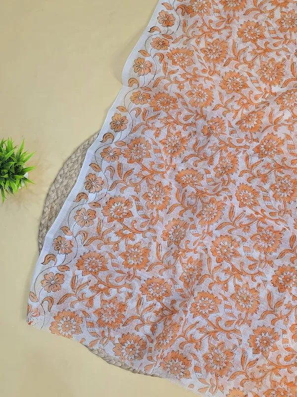 White_With_Orange_Kota_Cotton_Suit_Unstiched_Dress_Material_For_Womens
