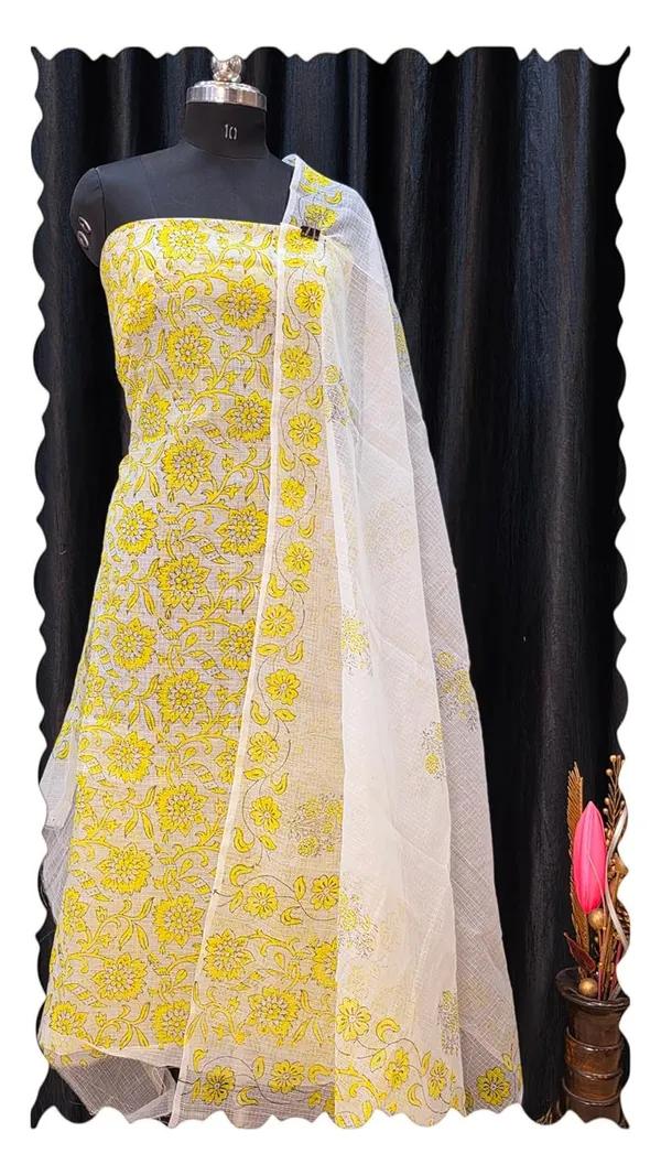 White_With_Lemon_Kota_Cotton_Suit_Unstiched_Dress_Material_For_Womens