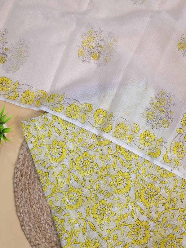 White_With_Lemon_Kota_Cotton_Suit_Unstiched_Dress_Material_For_Womens